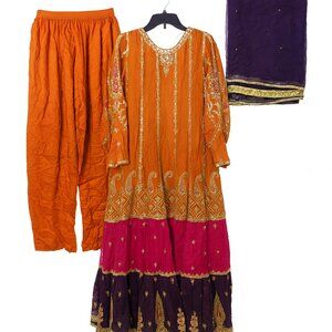 Rafia Brand Multicolor Embroidered Pakistani Anarkali Dress with Dupatta